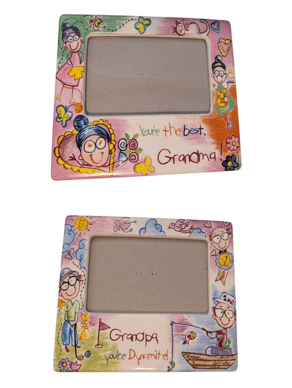 Vintage Grandma‎ Grandpa Kids Artsy Ceramic Set Of Picture Frames